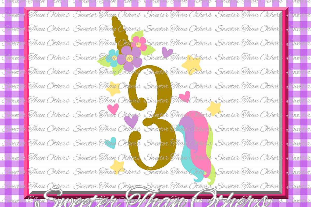 Three Birthday SVG, 3rd Birthday Unicorn svg example image 1