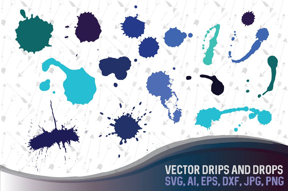 Vector watercolor and ink drips and drops Bundle SVG, DXF, JPG, PNG, DWG, AI, EPS example image 1