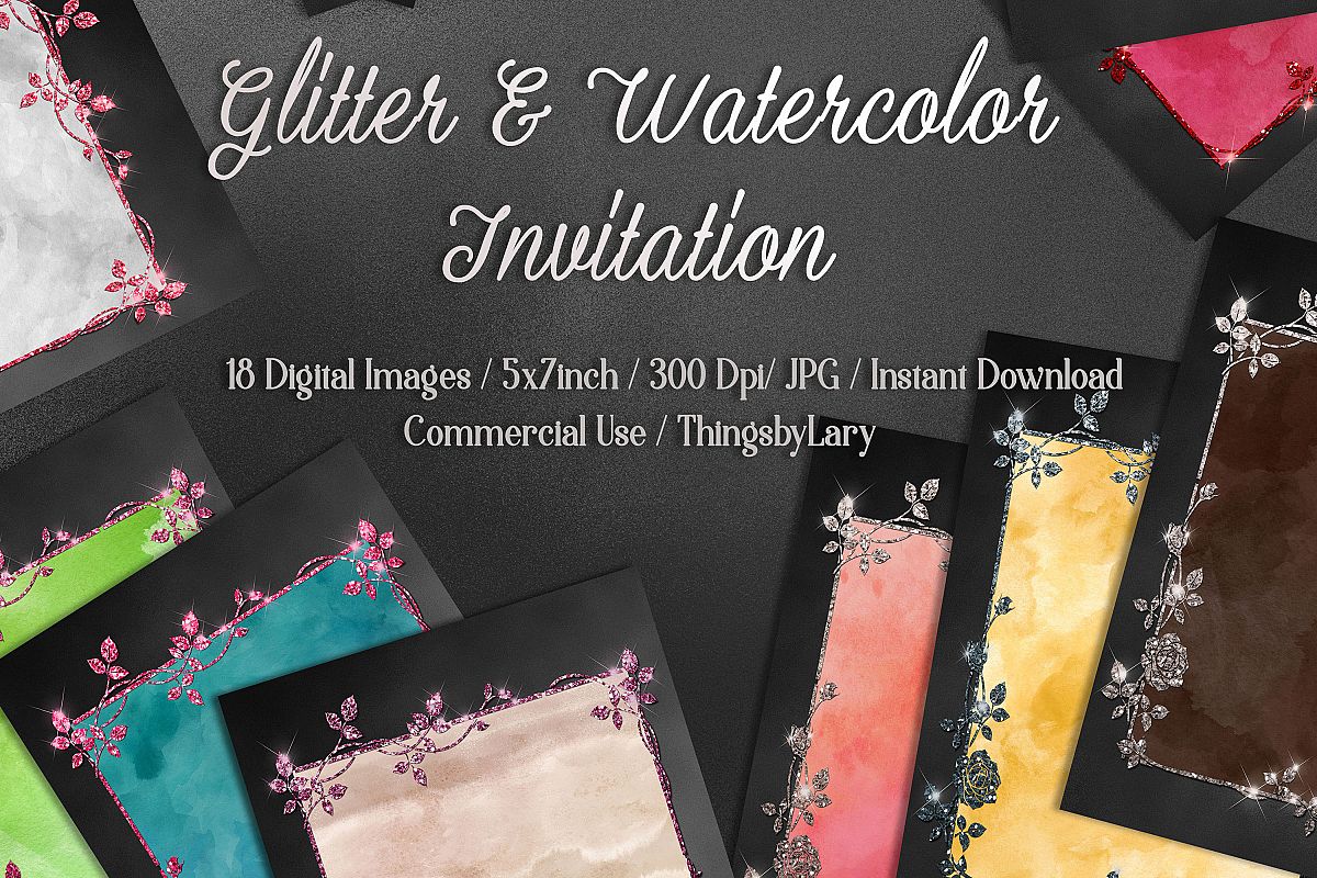 18 Glitter and Watercolor Leaf Branch Frame Invitation 5x7