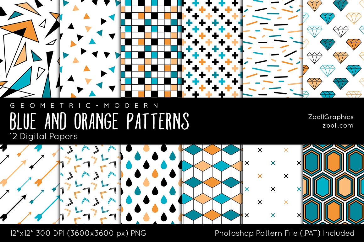 Blue And Orange Geometric Modern Digital Papers