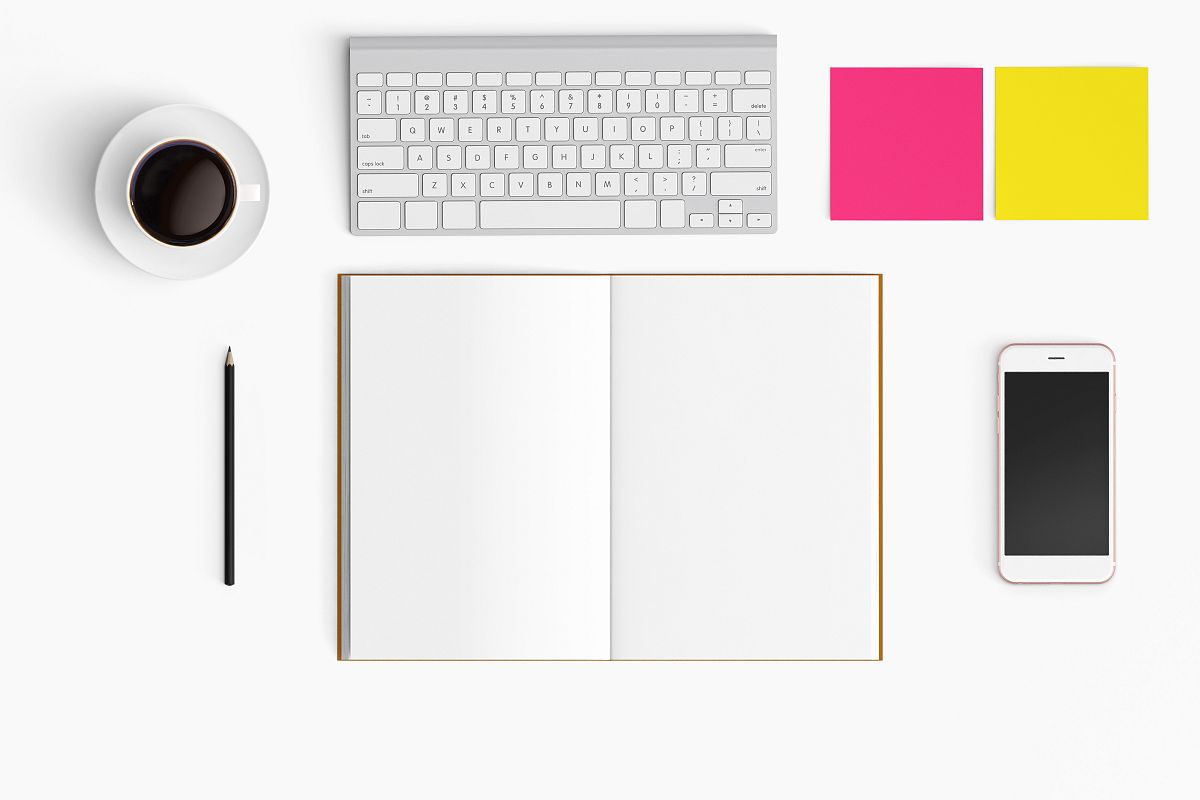 Modern workplace. Top view. Flat lay style. 24 example image 1
