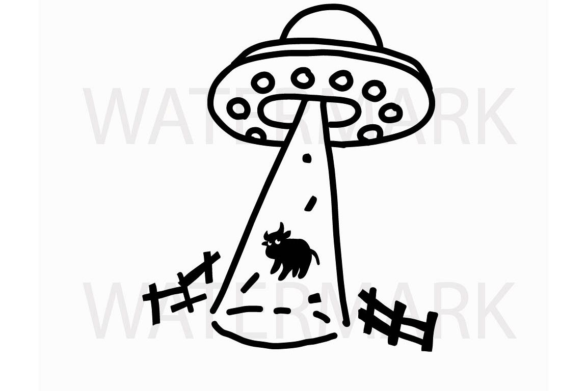 Alien Abduction an innocent cow - SVG/JPG/PNG Hand Drawing example image 1