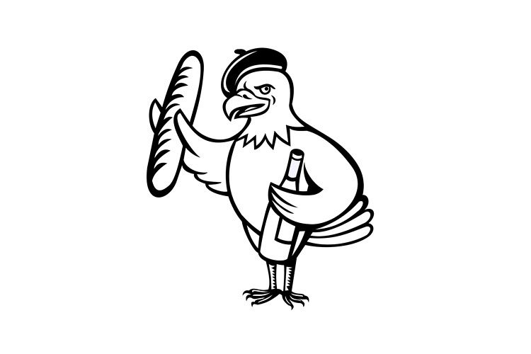 American Eagle Beret Baguette Wine Cartoon example image 1