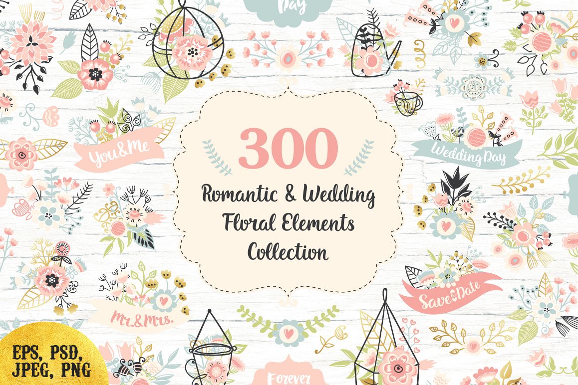 300 Wedding Floral Romantic Set example image 1