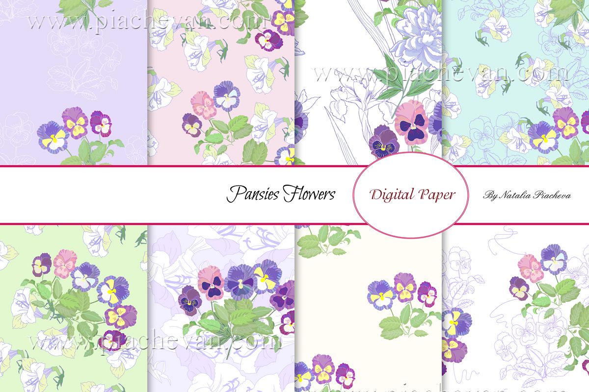 Digital paper with Pansies Flowers example image 1