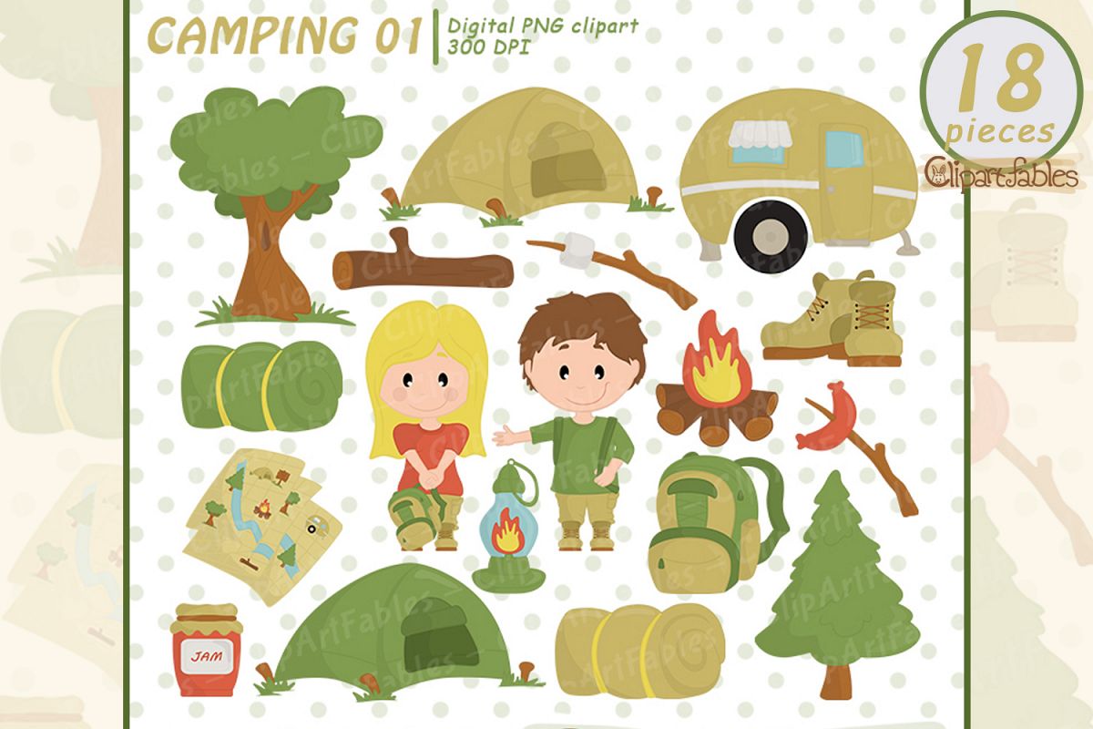 CAMPING clipart, Camp fire art, outdoor - instant download example image 1