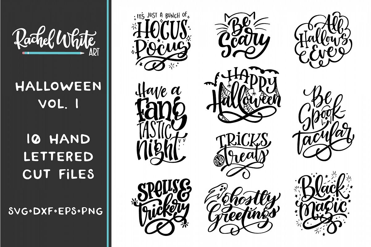 Halloween Hand Lettered Cut Files Bundle, SVG DXF EPS PNG example image 1