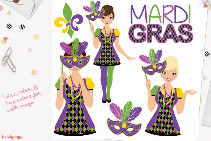 Mardis Gras woman character clip art L333 Juliet example image 1