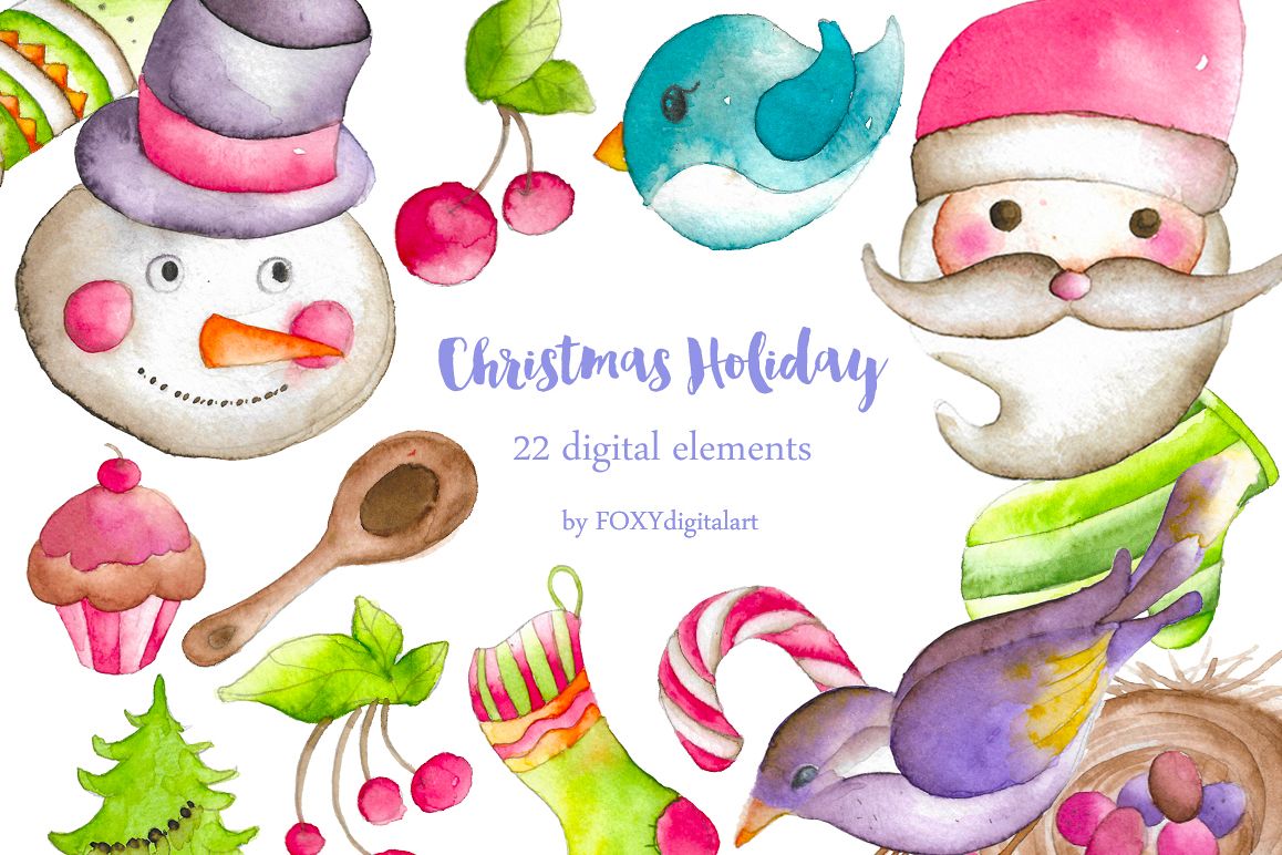 watercolor christmas clipart example image 1