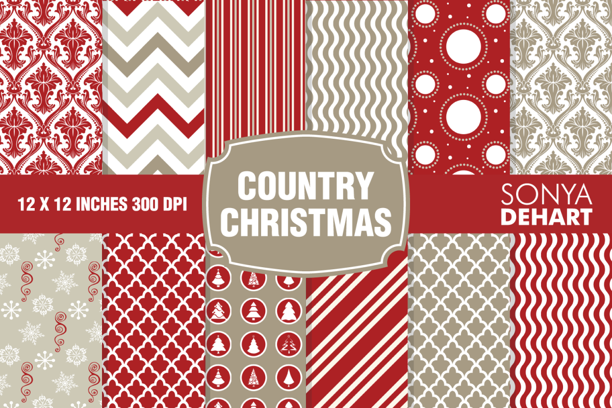 Country Christmas Vintage Farmhouse Digital Paper Patterns example image 1
