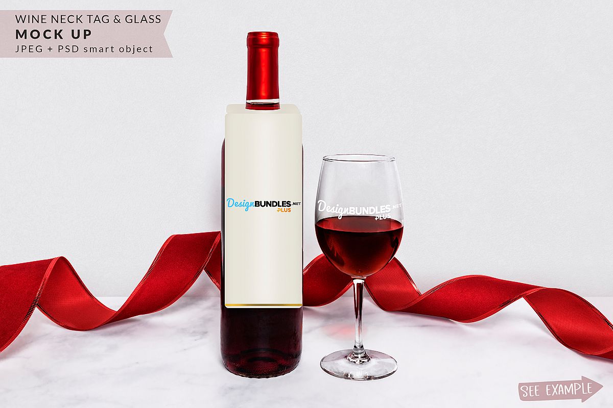Wine Bottle Neck Tag & Wine Glass Mockup example image 1
