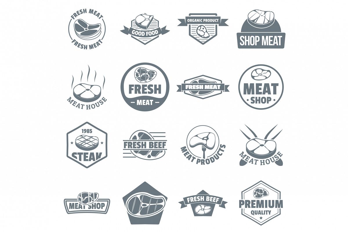 Steak logo icons set, simple style example image 1