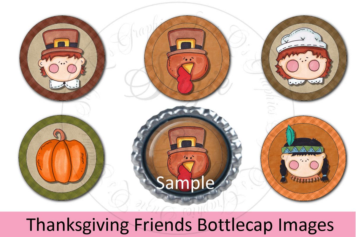 Thanksgiving Friends Bottlecap Images, Labels example image 1