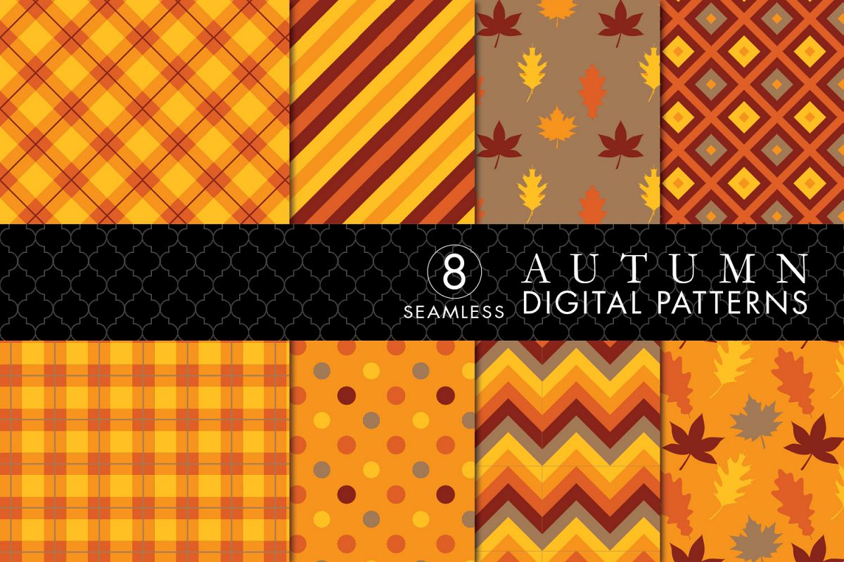 8 Seamless Autumn Patterns Set 1 example image 1