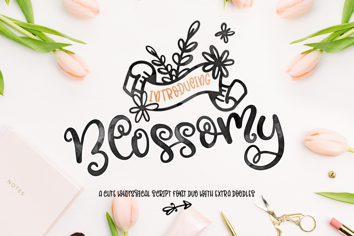 Blossomy - Font Duo + Floral Doodles example image 1