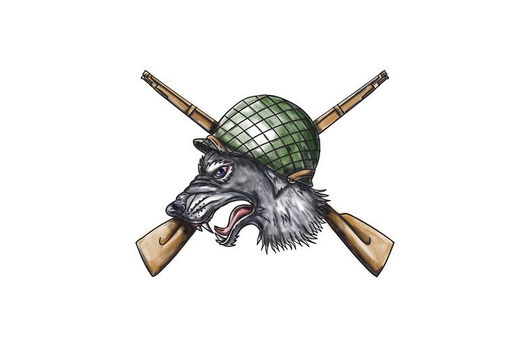 Grey Wolf WW2 Helmet Crossed Rifles Tattoo example image 1