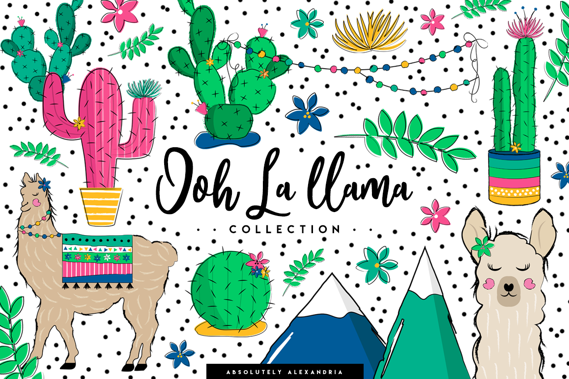 Ooh La llama Clipart Illustrations & Seamless Digital Papers example image 1