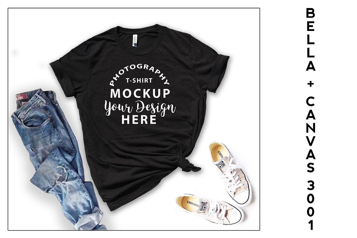 Bella Canvas 3001 T-shirt mock-up, color Black Heather example image 1