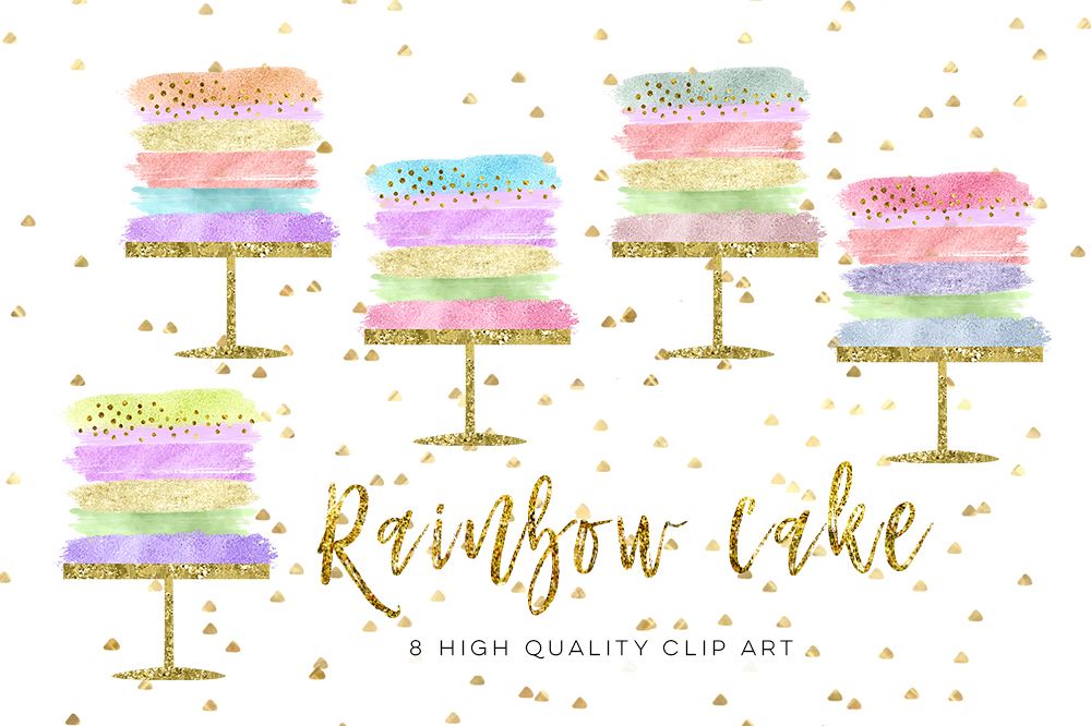 birthday cake clip art, Wedding Cake clip art set, Party rainbow cake clip art, Cake Clipart, Cake Clip Art Digital Cake Wedding brush example image 1