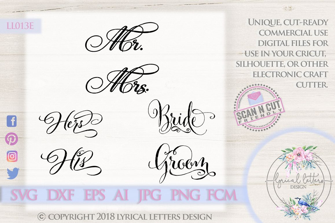 Bride Groom Hers His Mr. Mrs. Wedding SVG Cut File LL013 E example image 1