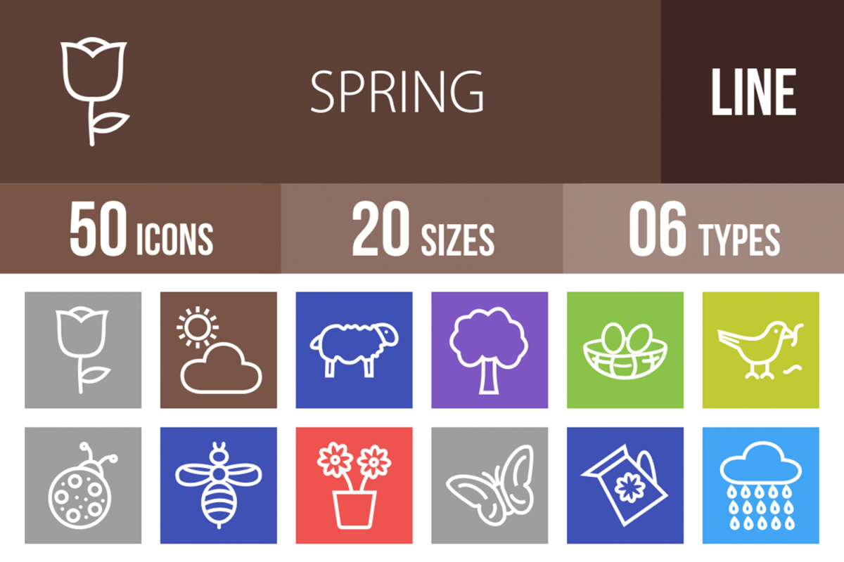 50 Spring Line Multicolor B/G Icons example image 1