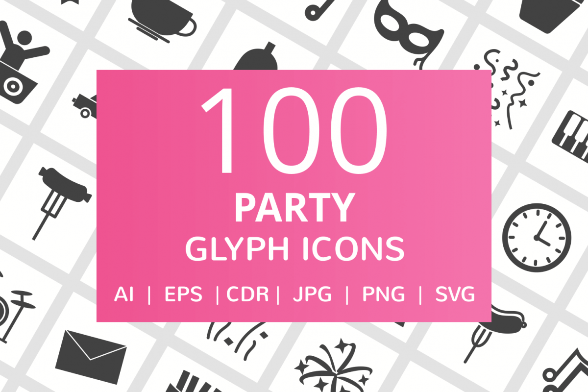 100 Party Glyph Icons example image 1
