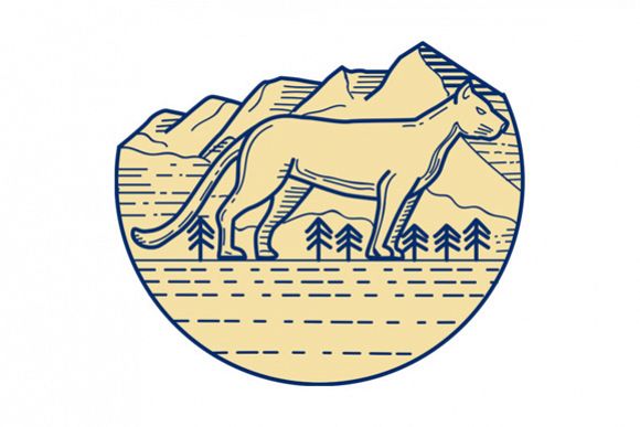Cougar Mountain Lion Tree Mono Line example image 1