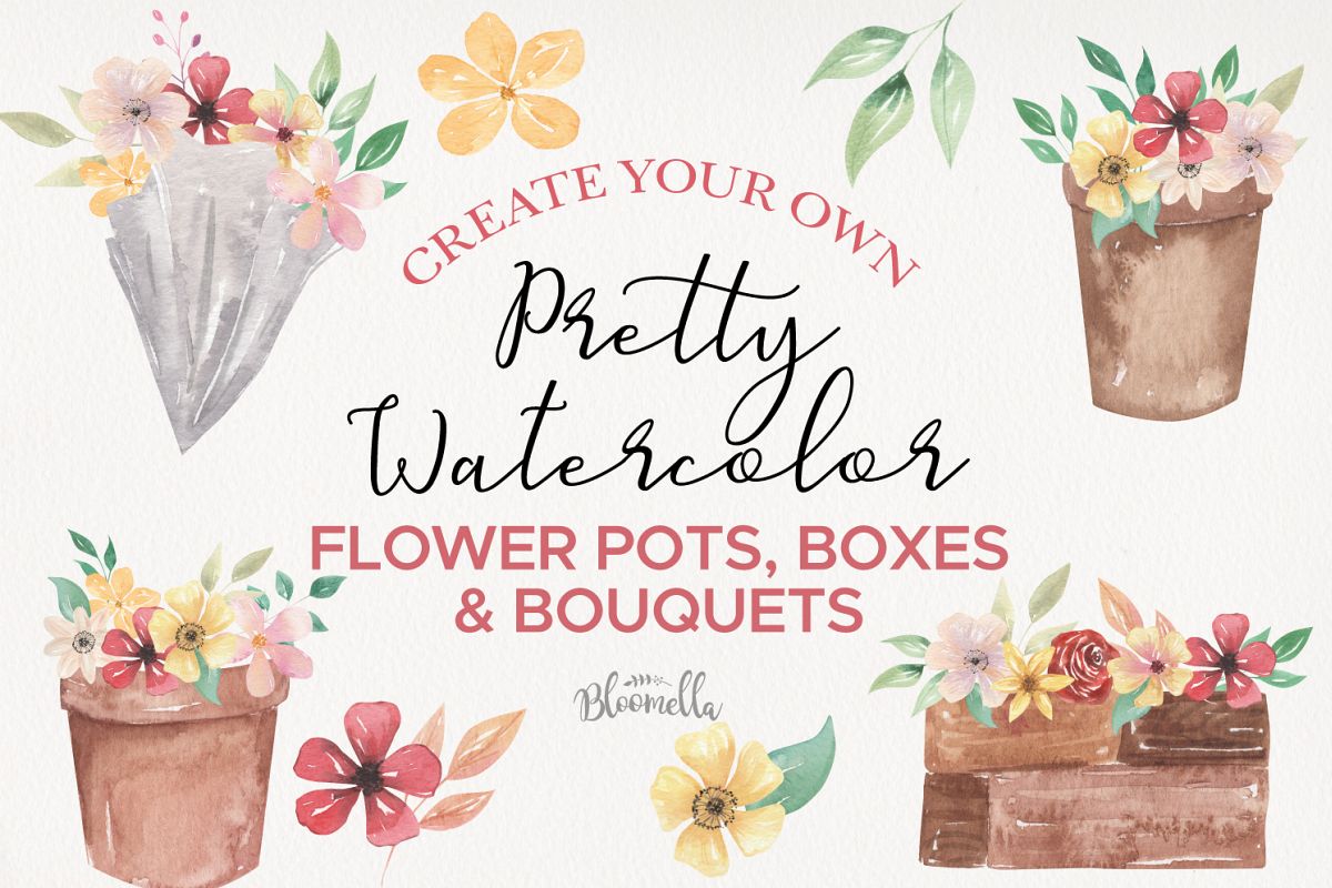 Watercolor Create Your Own - Flower Pots Boxes Bouquets example image 1