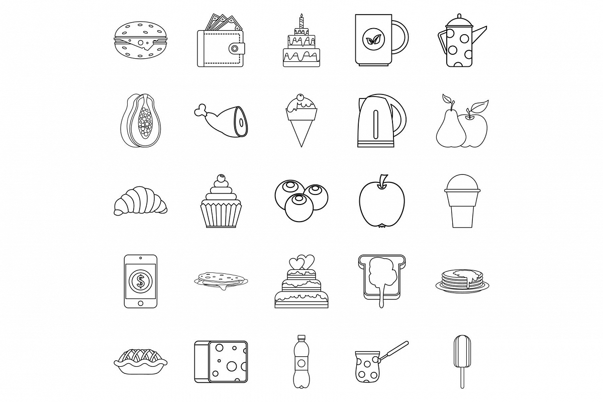 Street coffee house icons set, outline style example image 1