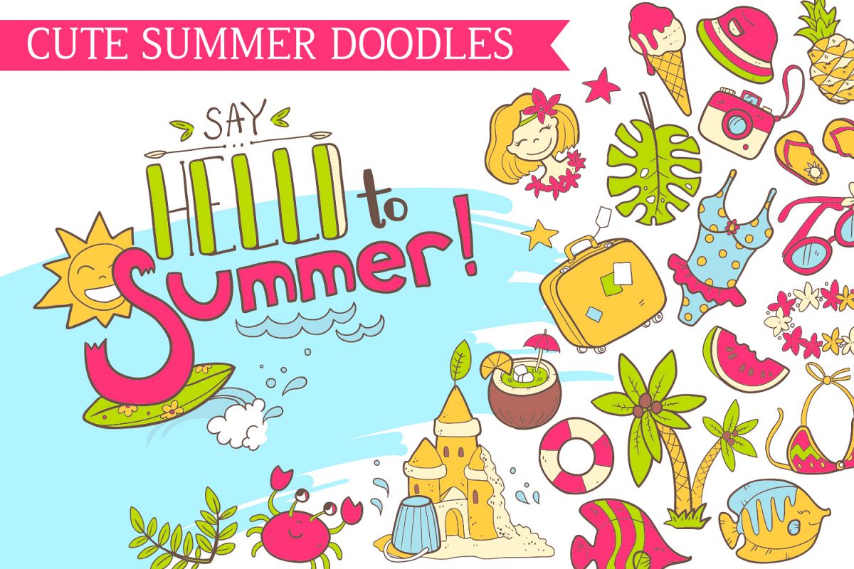 Summer vector doodles collection. example image 1