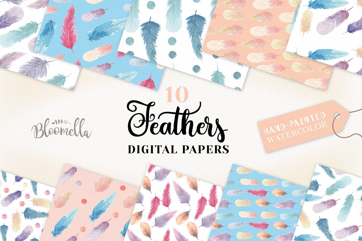 Feathers Seamless Patterns Digital Papers Beads Pretty example image 1