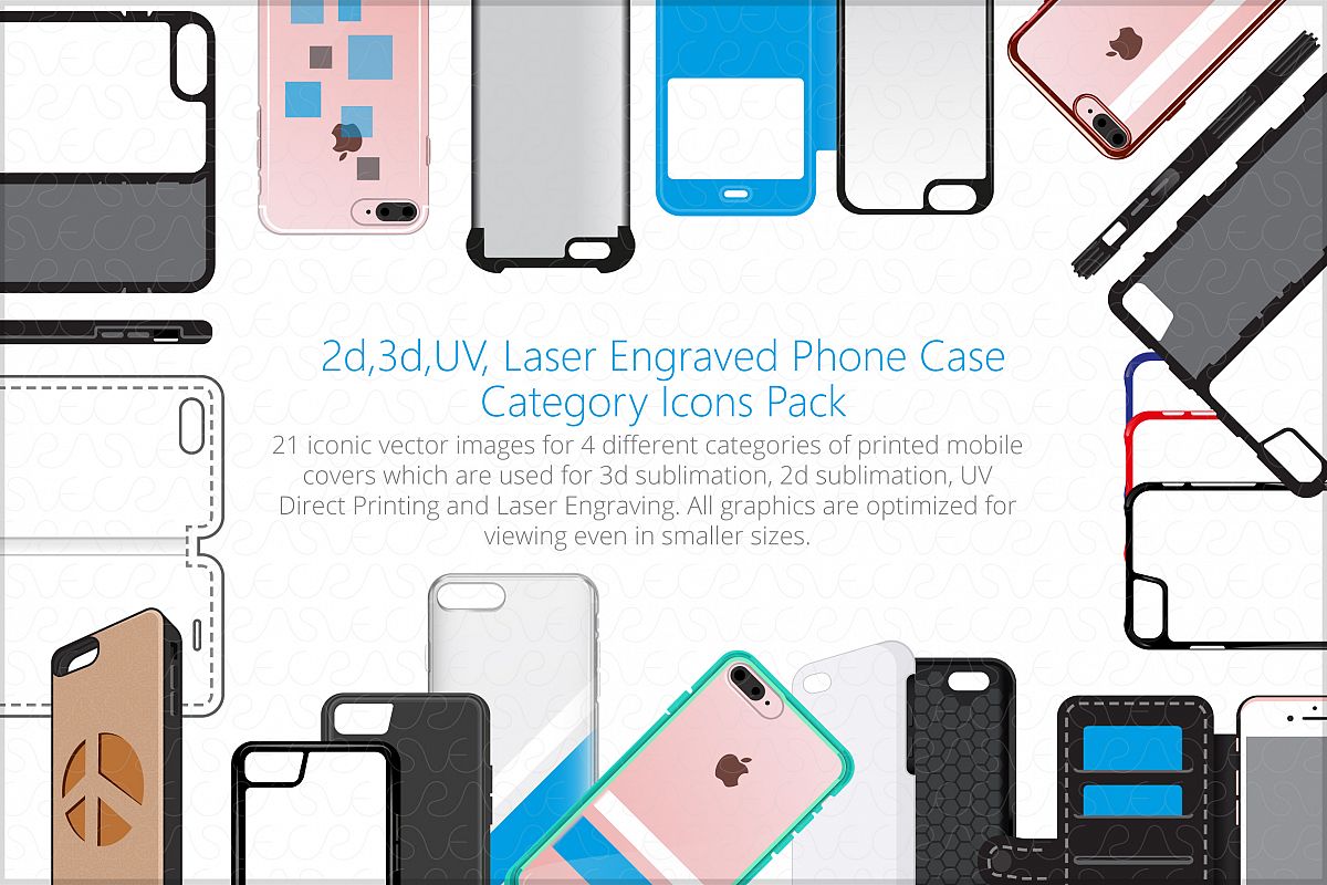 2d, 3d, UV & Laser Engraved Phone Case Category Icons Pack example image 1