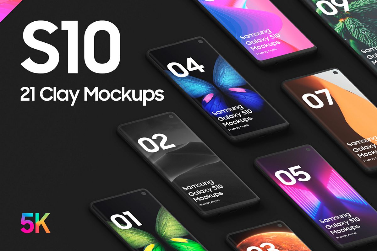 Samsung S10 - 21 Clay Mockups - 5K - PSD example image 1
