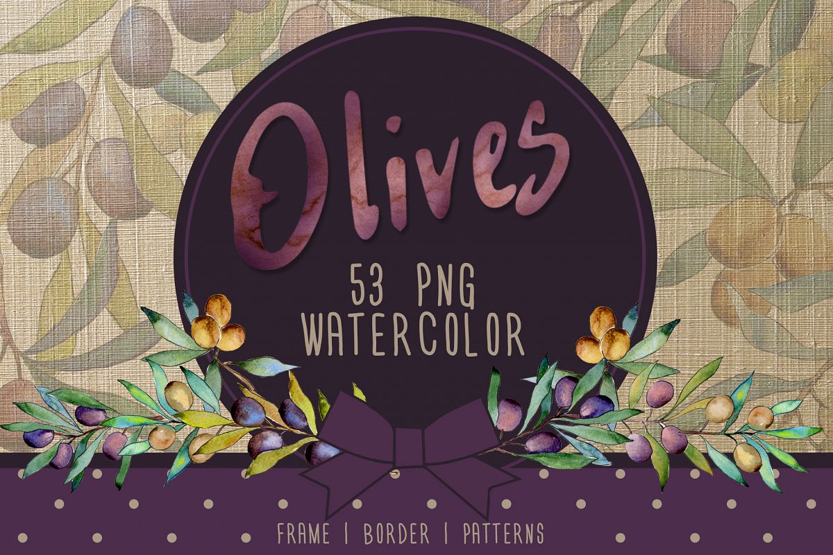 Olive tree PNG watercolor set example image 1