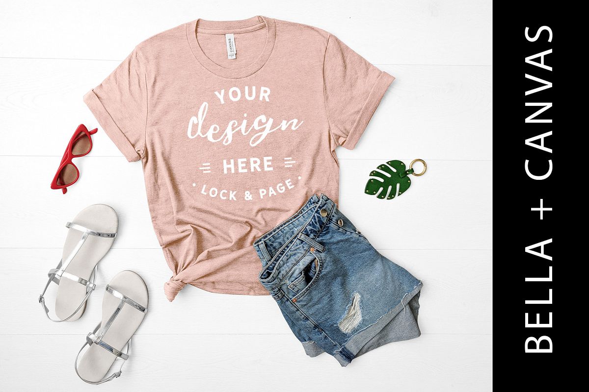 Download Heather Prism Peach T Shirt Mockup Bella Canvas 3001