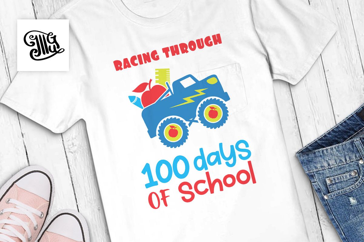 Racing through 100 days of school svg example image 1