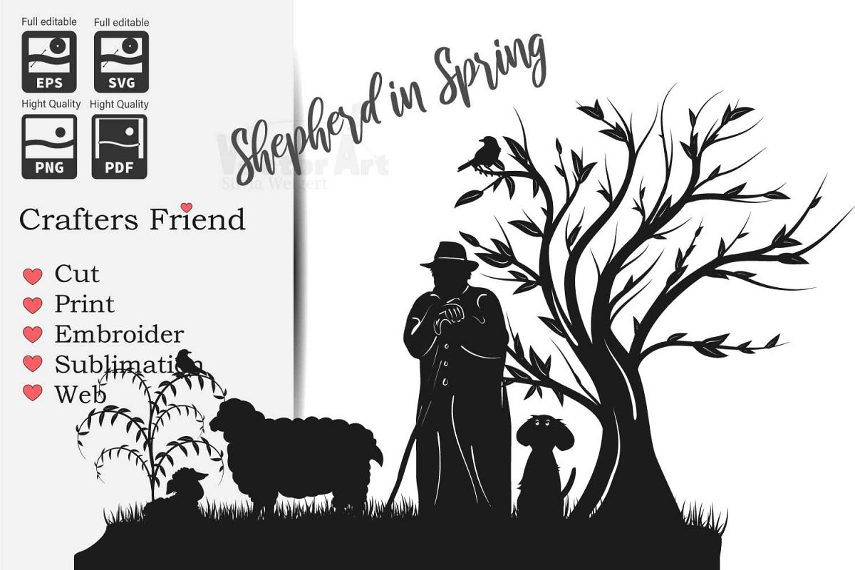Shepherd and Sheeps - Wall decal - Cut File for Crafters example image 1