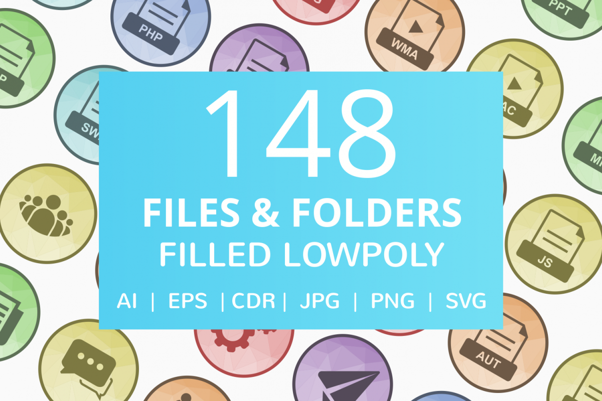148 Files & Folders Filled Low Poly Icons example image 1