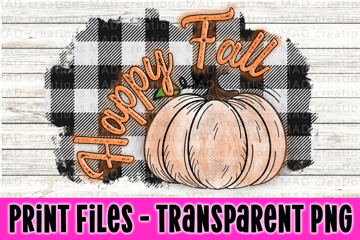 Happy Fall - White & Black Buffalo Plaid- Pumpkin example image 1