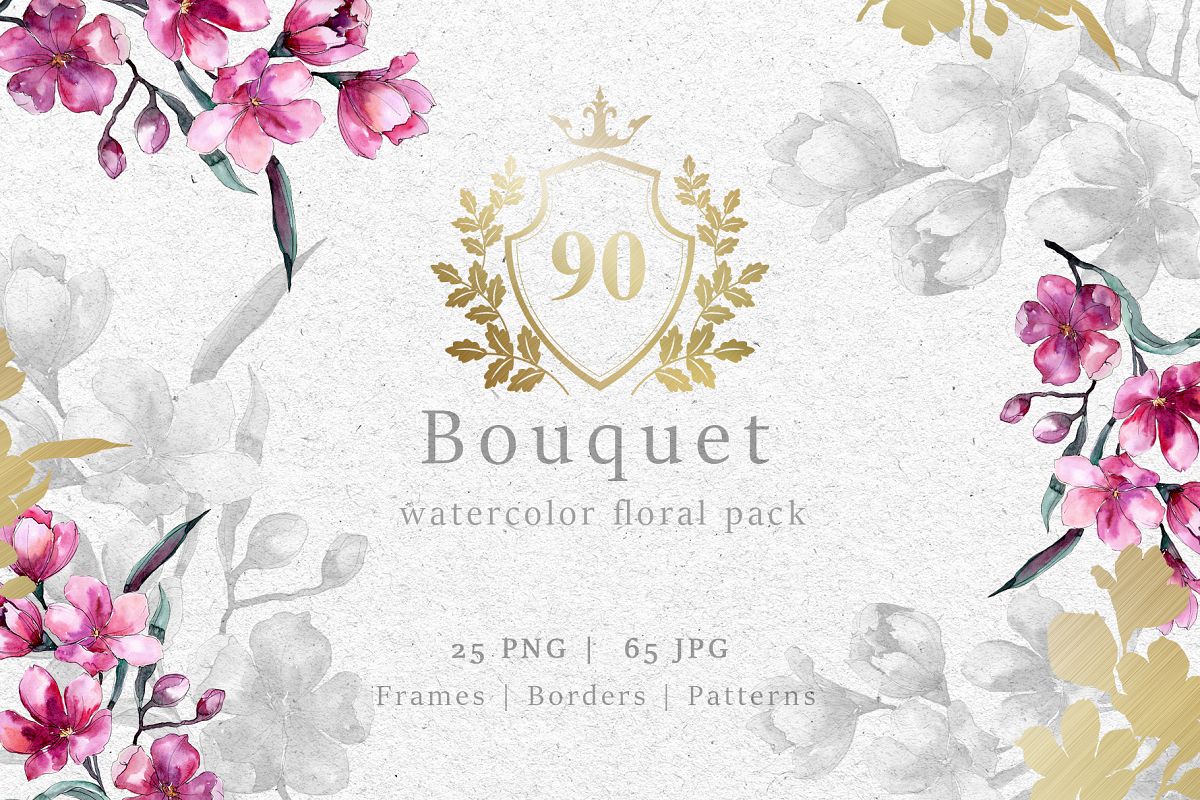 Bouquet of pink flower PNG watercolor pack example image 1