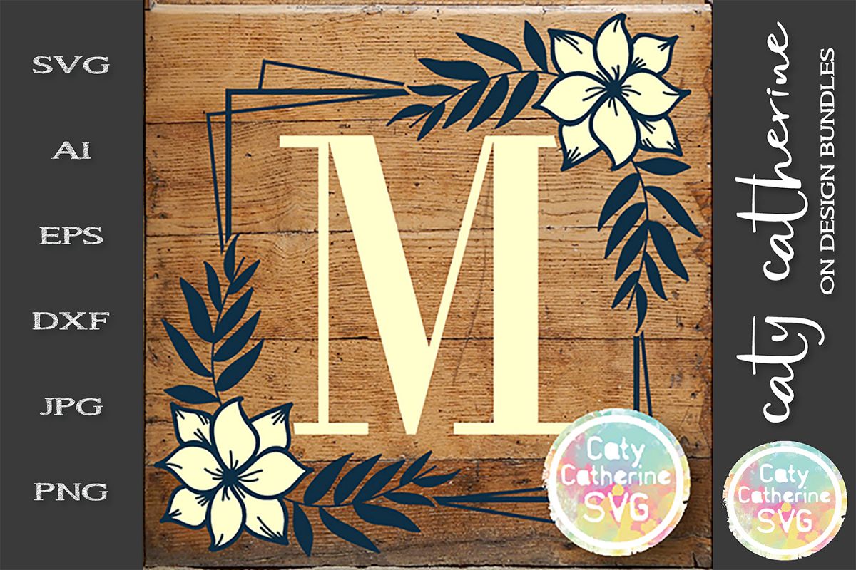 Letter M Floral Monogram Frame SVG Cut File example image 1
