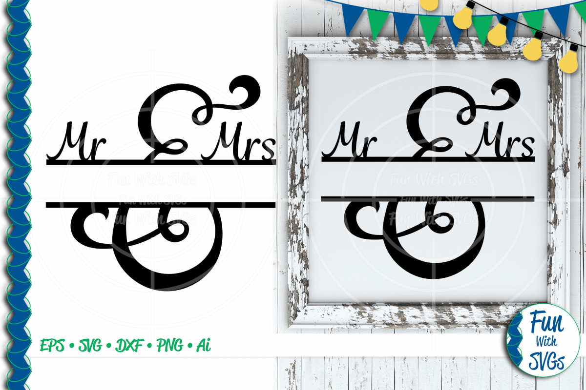 SVG Mr. and Mrs. Split Monogram, Cut File, Clip Art FWS502 example image 1