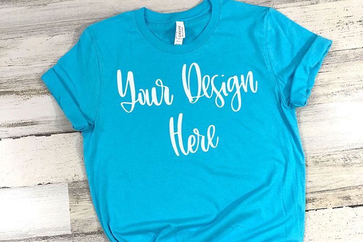 Bella 3001 Turquoise Shirt Mockup Photo - Flatlay Photo example image 1
