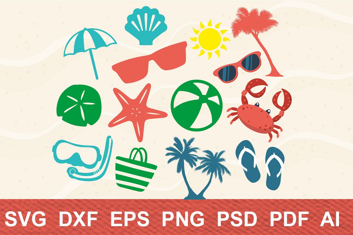 Beach Life Bundle,cutting machines,digital clipart,sun, palm example image 1