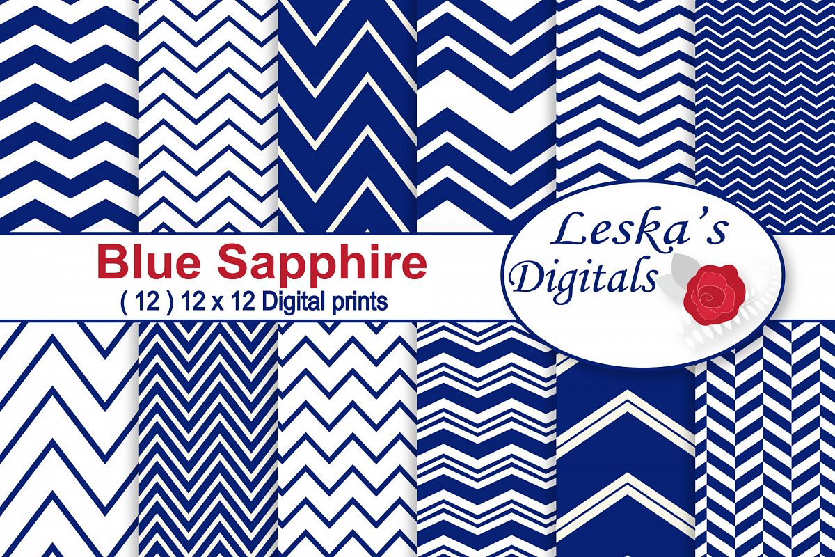 Blue Sapphire Digital Paper Chevrons example image 1