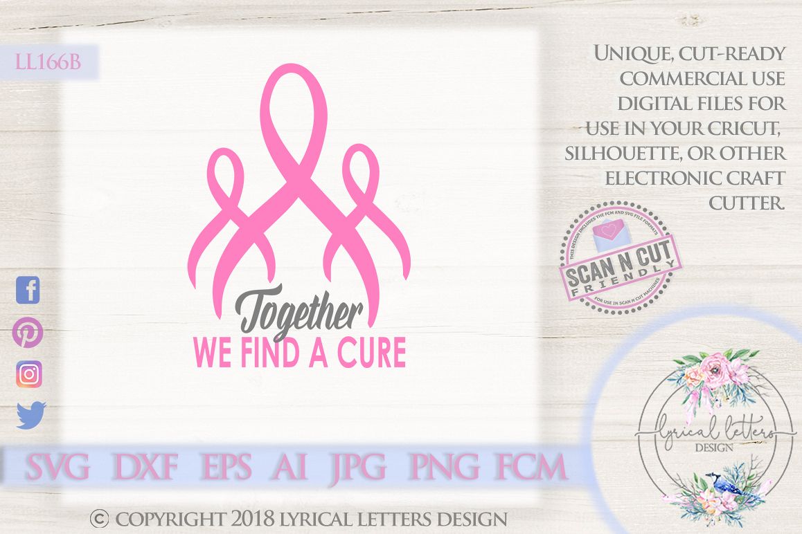 Together We Find A Cure Cancer Pink Ribbon SVG DXF LL166B example image 1