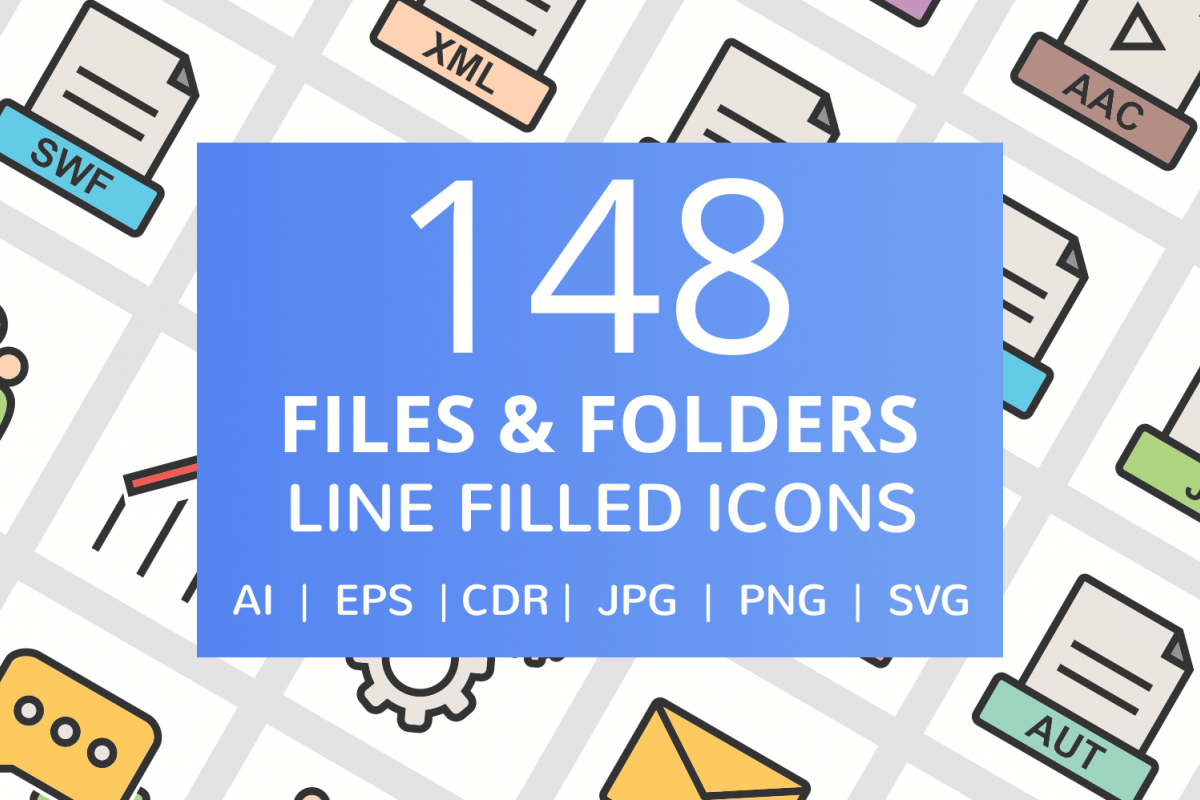 148 Files & Folders Filled Line Icons example image 1