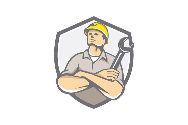 Builder Arms Crossed Wrench Shield Retro example image 1