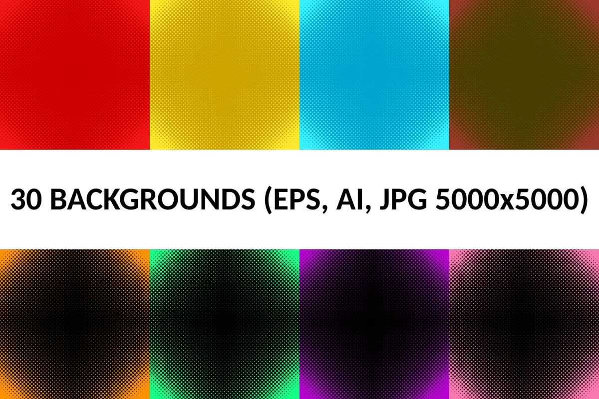 30 Halftone Circle Backgrounds AI, EPS, JPG 5000x5000 example image 1