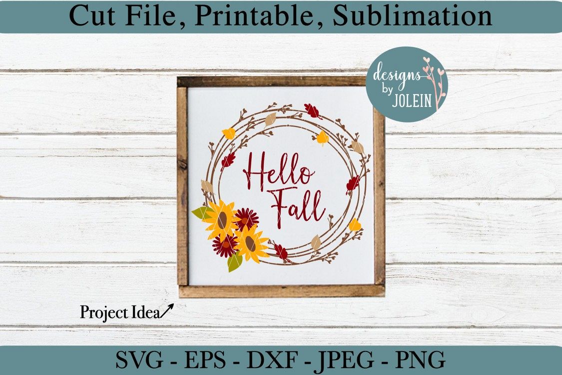 Hello Fall Wreath SVG, png, eps, DXF, sublimation example image 1